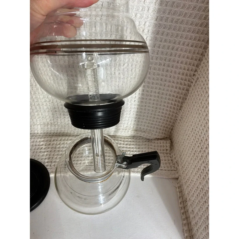 Vintage Cory Glass Vacuum Siphon Coffee Maker Set Clear Black Silver Striped